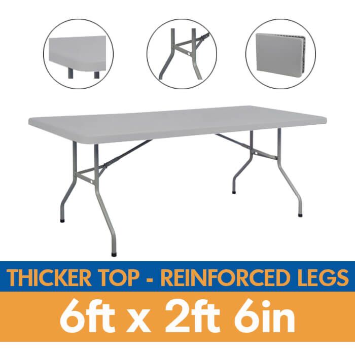 Reinforced Leg Grey Plastic Centre Folding Table - 6ft x 2ft 6in Rectangle (180cm x 75cm)