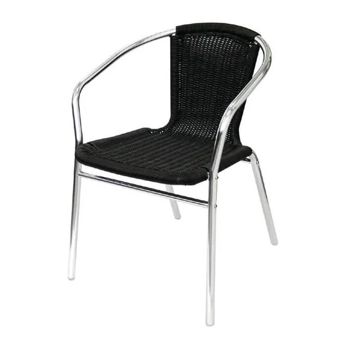 Profile view of Aluminium Wicker Chair with Arms in Black