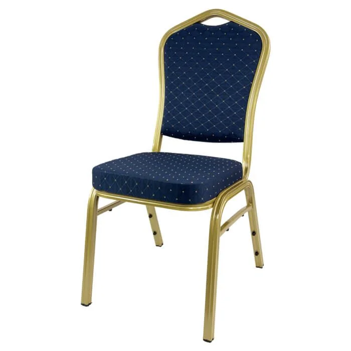 Profile view of Diamond Aluminium Banqueting Chair in Blue Fabric