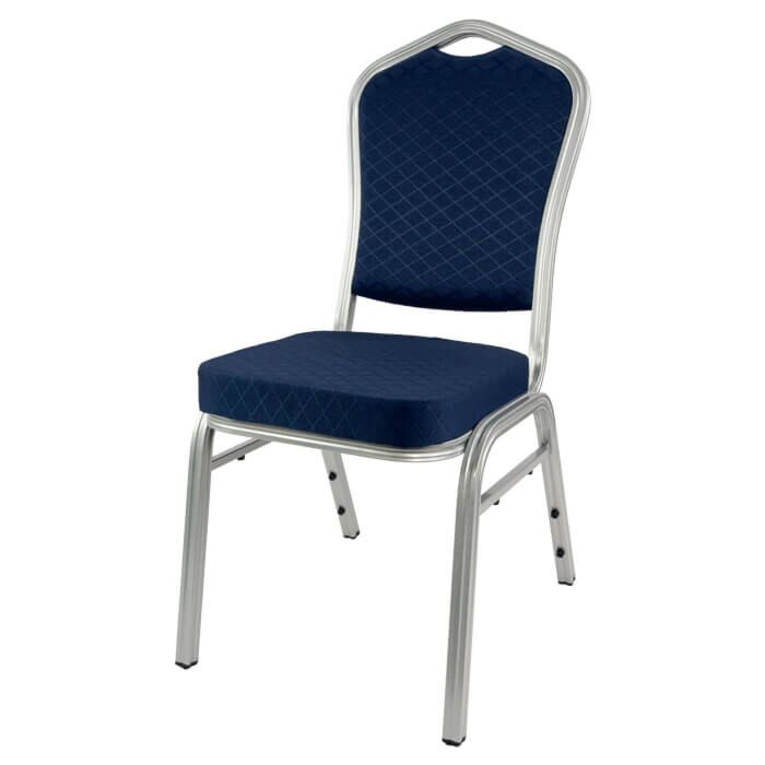 Profile view of Diamond Aluminium Banqueting Chair in Blue Fabric