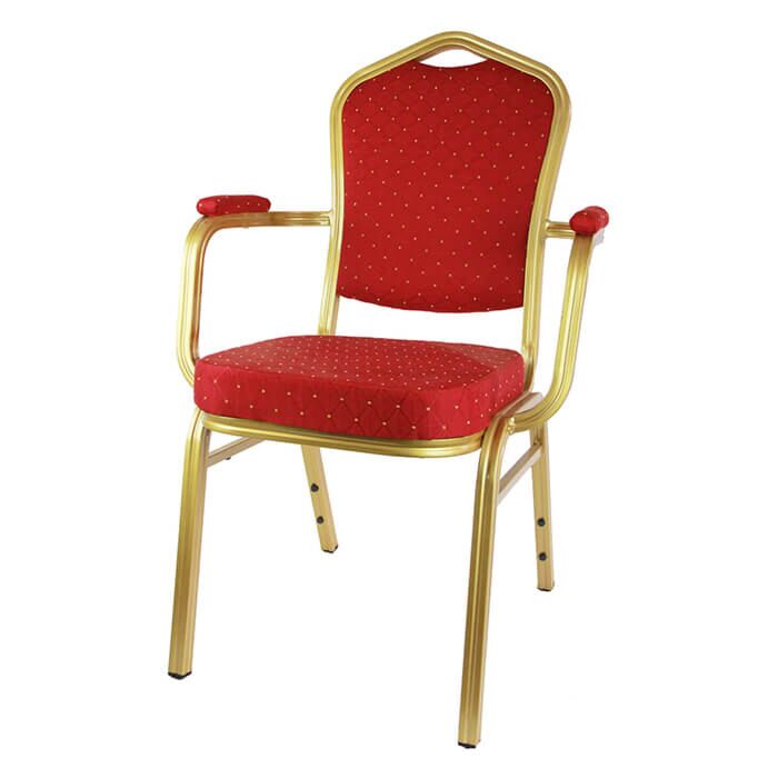 Profile view of Diamond Aluminium Banqueting Chair with Arms in Red Fabric