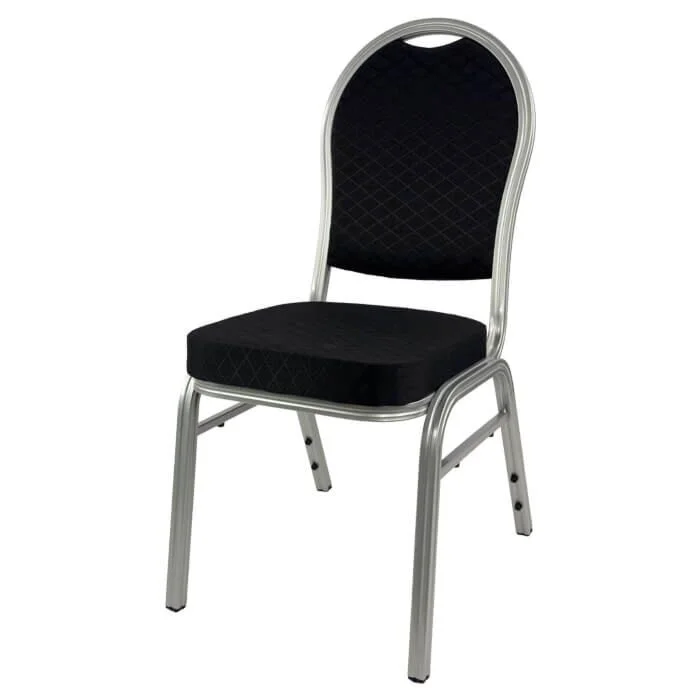 Profile view of Round Back Aluminium Banqueting Chair in Black Fabric