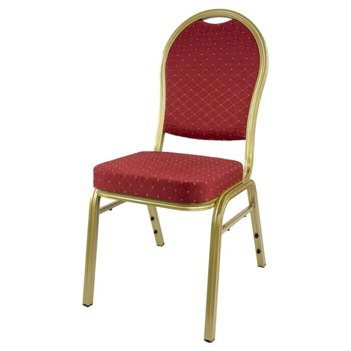 Profile view of Round Back Aluminium Banqueting Chair in Red Fabric