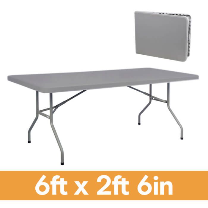 Centre Fold Rectangle Plastic Folding Table Grey - 6ft x 2ft 6in (180cm x 76cm)