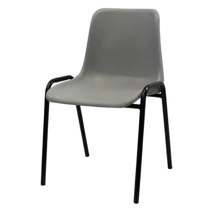 Profile view of Economy Plastic Stacking Chair Grey Shell Black Frame