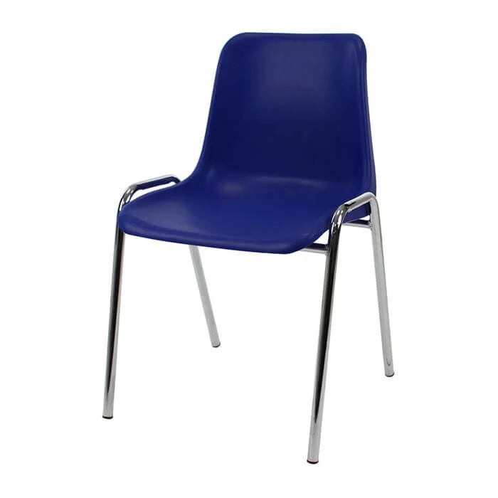 Economy Plastic Stacking Chair - Blue Shell Chrome Frame