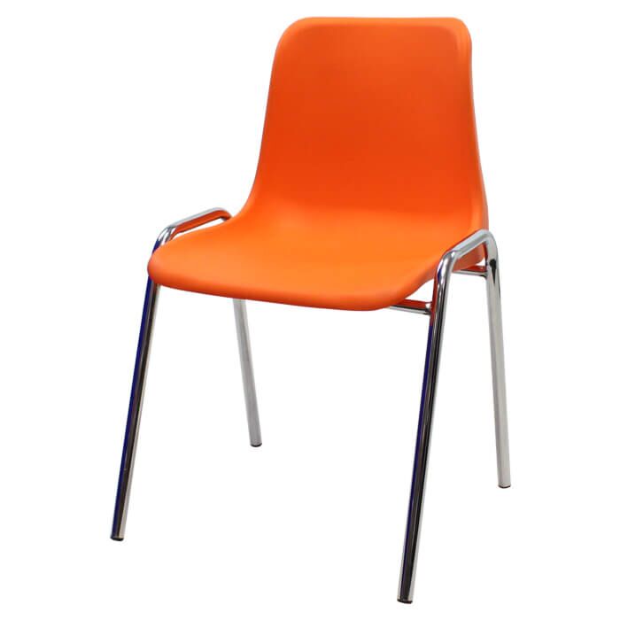 Economy Plastic Stacking Chair - Orange Shell Chrome Frame