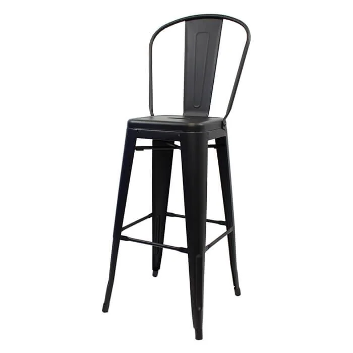 Profile view of Matte Black Tolix Bar Height Stool High Back