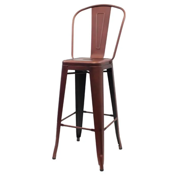 Tolix Style 76cm Bar Height Stool with Tall Back Rest - Copper