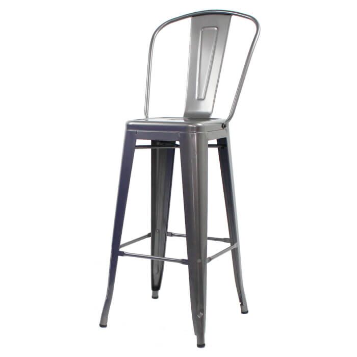 Tolix Style 76cm Bar Height Stool with Tall Back Rest - Gloss Gun Metal