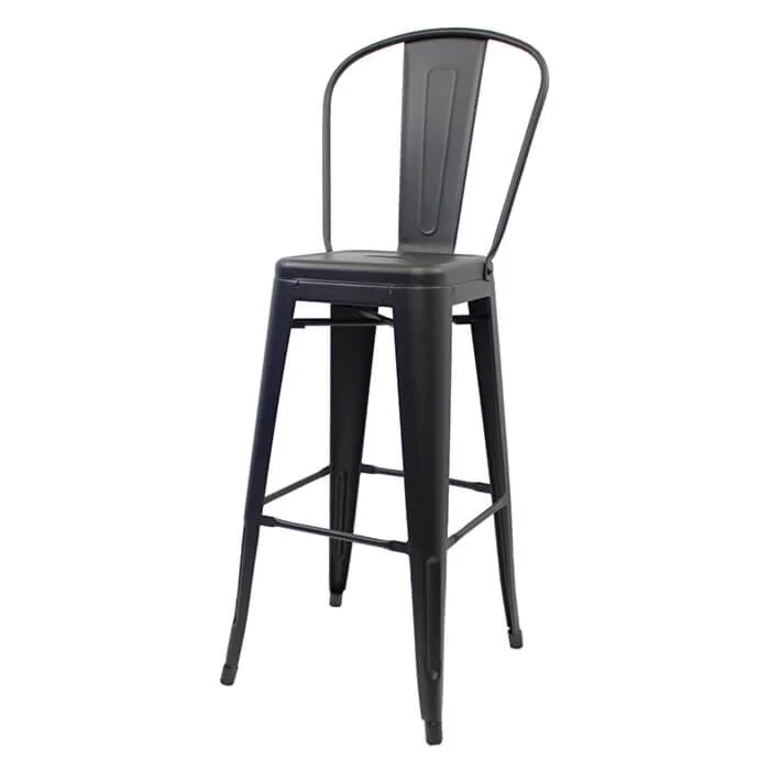 Profile view of Gun Metal Grey Tolix Bar Height Stool High Back