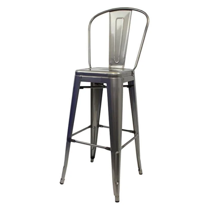 Profile view of Industrial Grey Tolix Bar Height Stool High Back