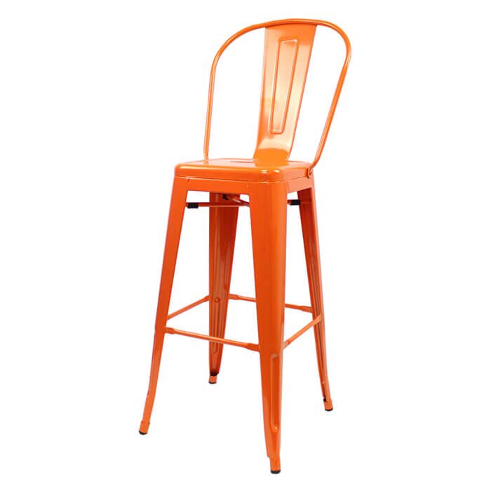 Profile view of Orange Tolix Bar Height Stool High Back