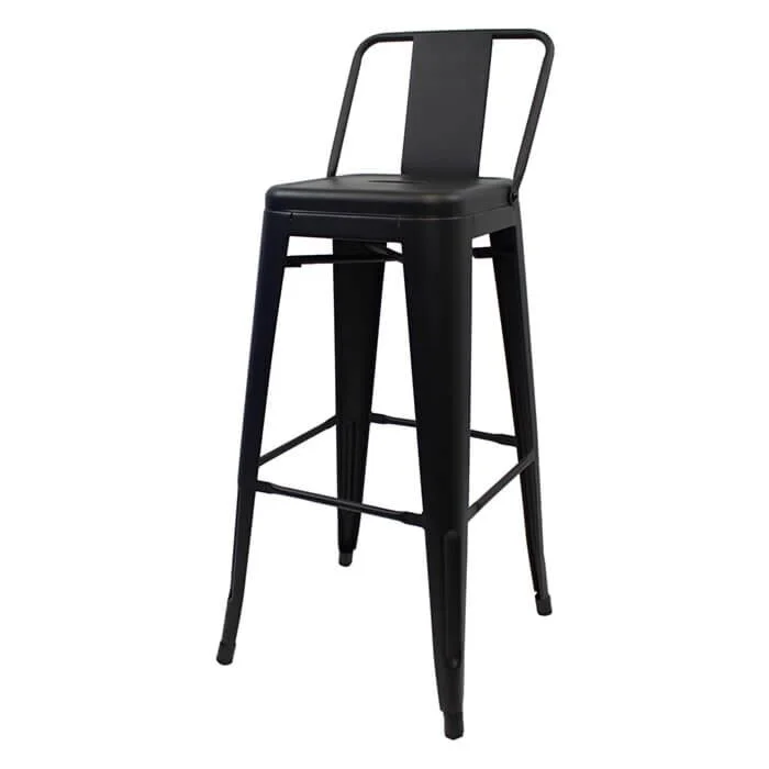 Profile view of Matte Black Tolix Bar Height Stool Low Back
