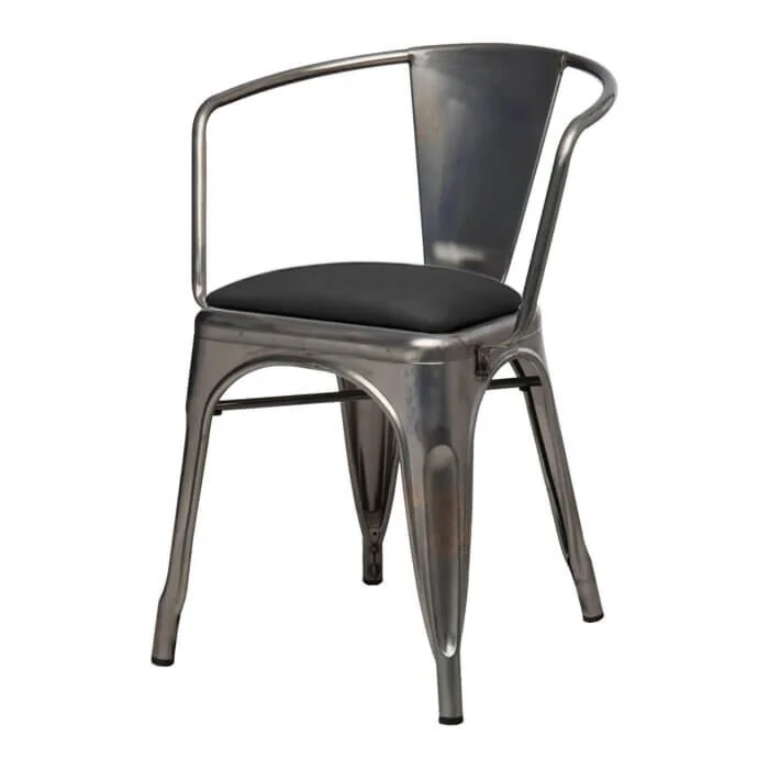 Tolix Style Armchair Industrial Grey Upholstered Dome Seat