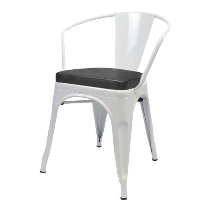Tolix Style Armchair White with Upholstered Box Seat