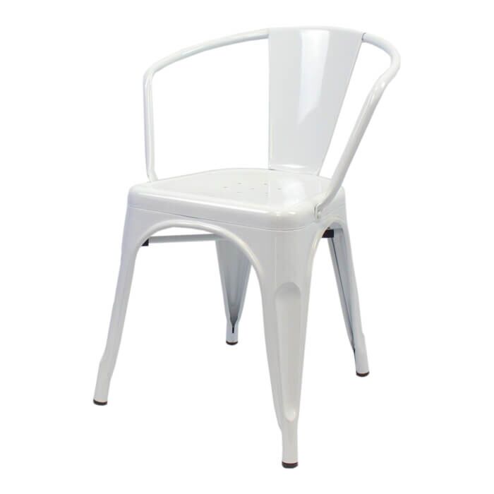 Profile view of White Tolix Side Chair with Arms