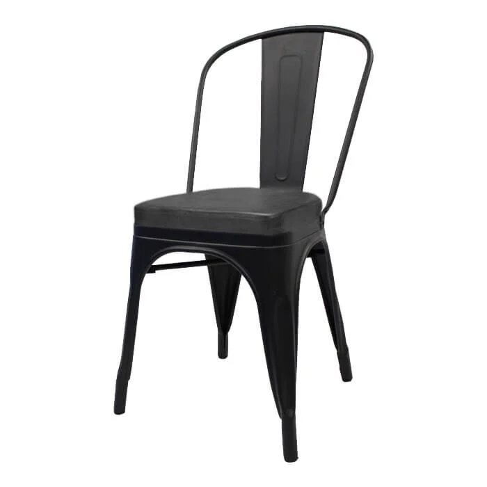 Tolix Style Side Chair Matte Black with Upholstered Box Seat