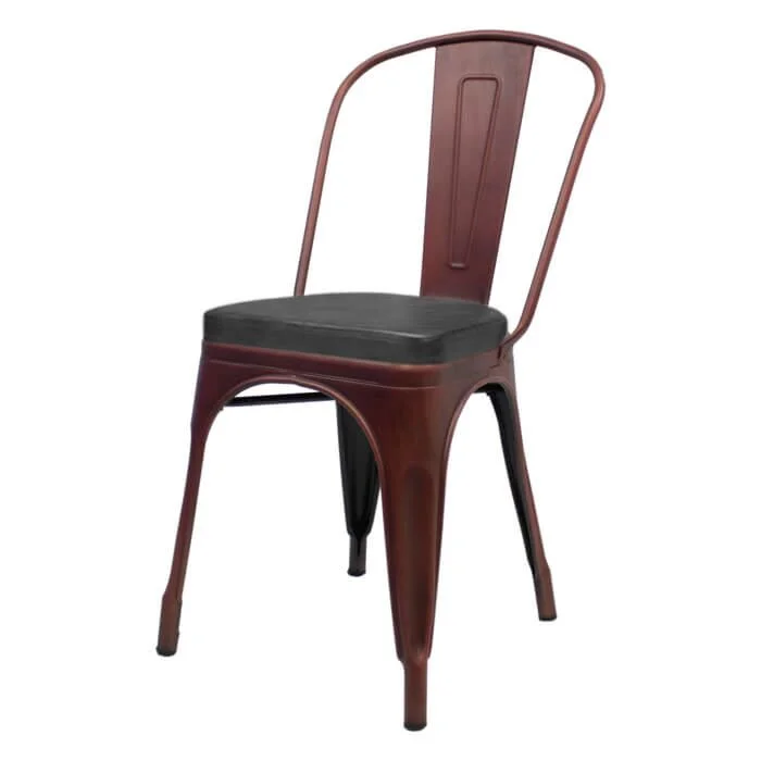 Tolix Style Side Chair Copper with Upholstered Box Seat