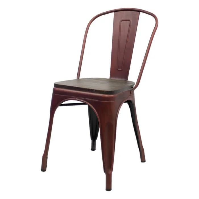 Tolix Style Side Chair Copper with Wooden Seat