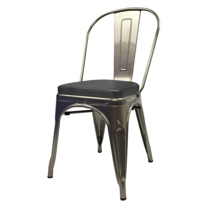 Tolix Style Side Chair Industrial Grey with Upholstered Box Seat