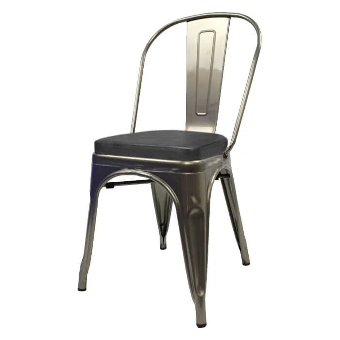 Tolix Style Side Chair Industrial Grey with Upholstered Box Seat