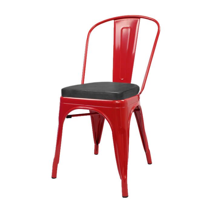 Tolix Style Side Chair Red with Upholstered Box Seat