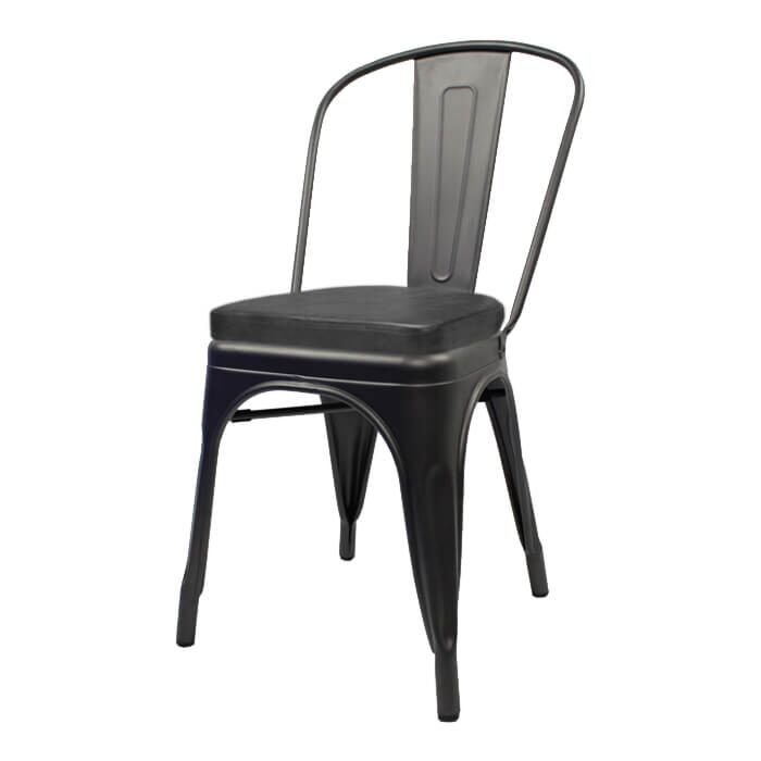 Tolix Style Side Chair Matte Gun Metal with Upholstered Box Seat