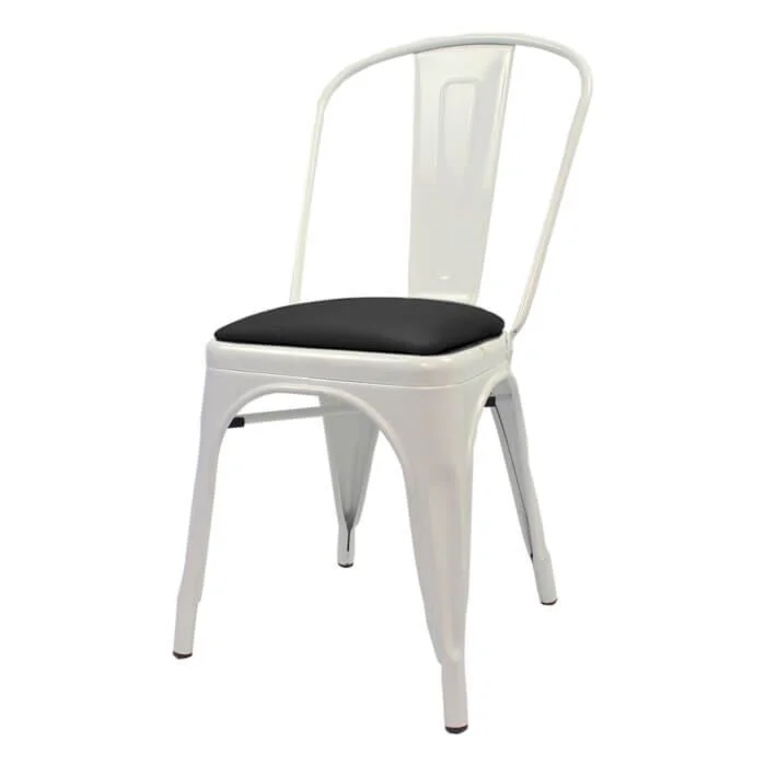 Tolix Style Side Chair White with Upholstered Dome Seat