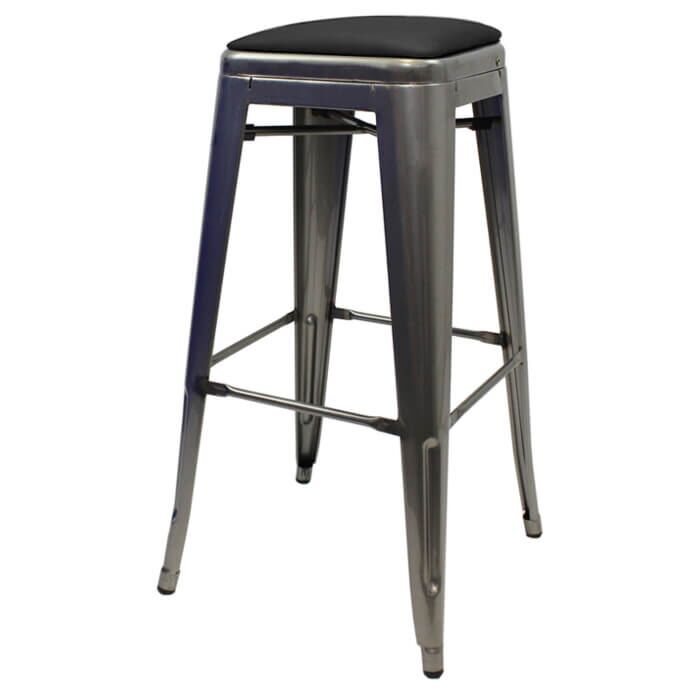 Tolix Style 76cm Bar Height Stool Industrial Grey with Upholstered Dome Seat
