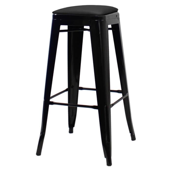 Tolix Style 76cm Bar Height Stool Gloss Black with Upholstered Dome Seat