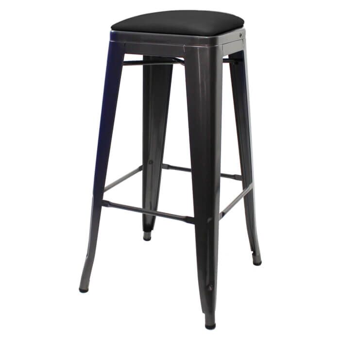 Tolix Style 76cm Bar Height Stool Gloss Gun Metal with Upholstered Dome Seat