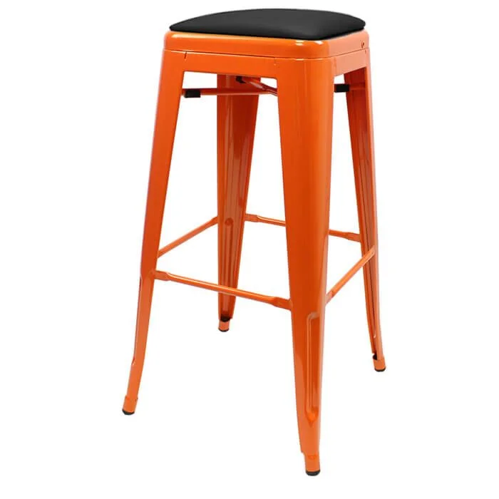 Tolix Style 76cm Bar Height Stool Orange with Upholstered Dome Seat