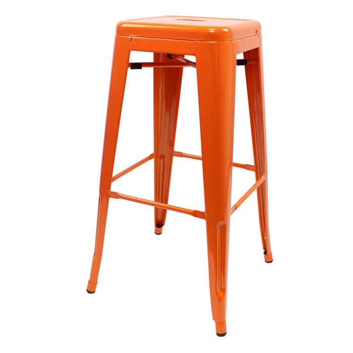Profile view of Orange Tolix Bar Height Stool