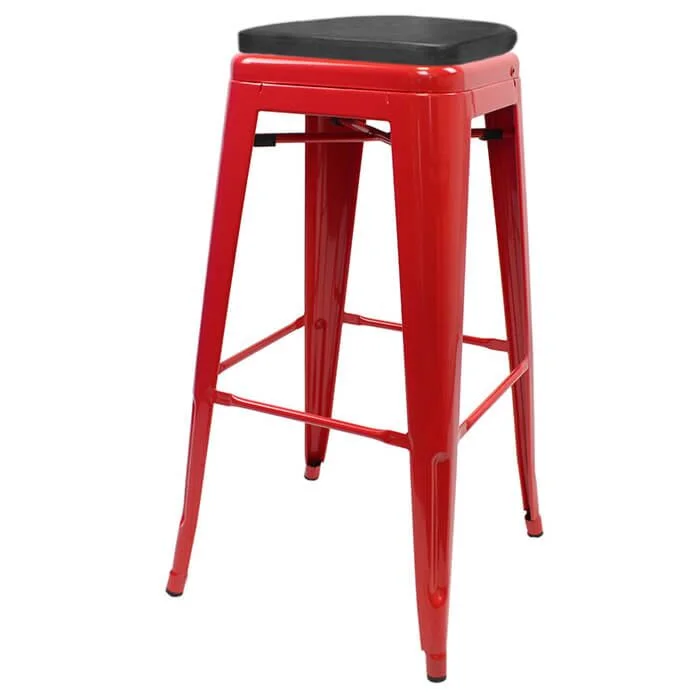Tolix Style 76cm Bar Height Stool Red with Upholstered Box Seat
