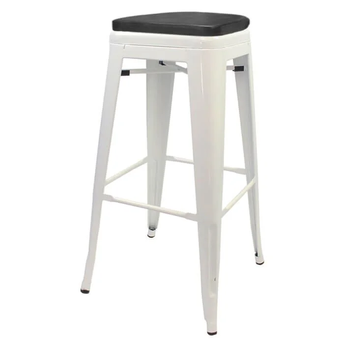 Tolix Style 76cm Bar Height Stool White with Upholstered Box Seat