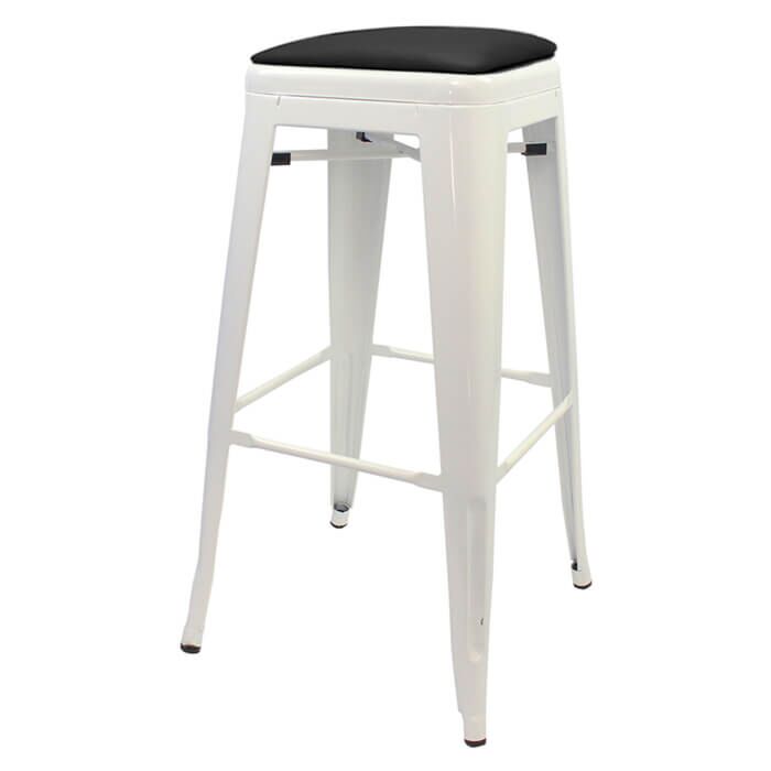 Tolix Style 76cm Bar Height Stool White with Upholstered Dome Seat