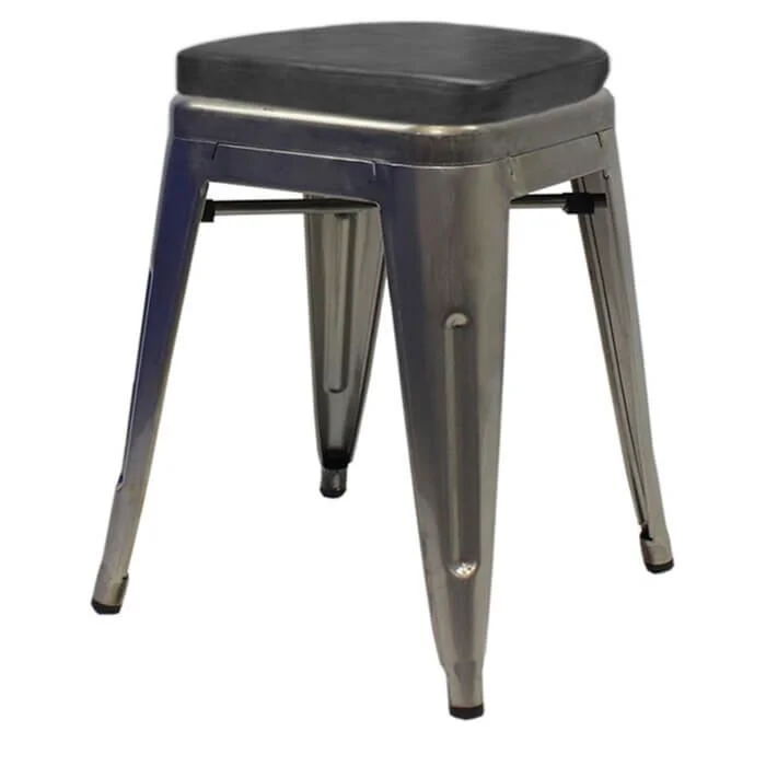 Tolix Style 46cm Low Stool Industrial Grey with Upholstered Box Seat