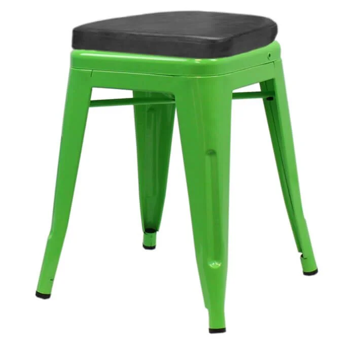 Tolix Style 46cm Low Stool Green with Upholstered Box Seat