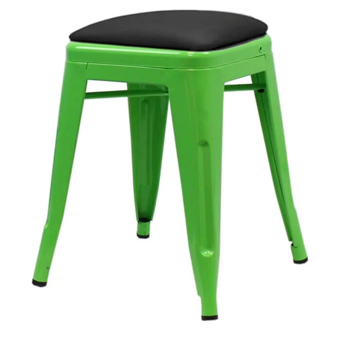 Tolix Style 46cm Low Stool Green with Upholstered Dome Seat