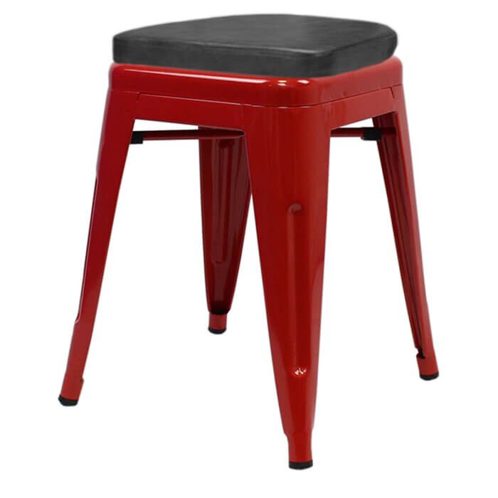 Tolix Style 46cm Low Stool Red with Upholstered Box Seat