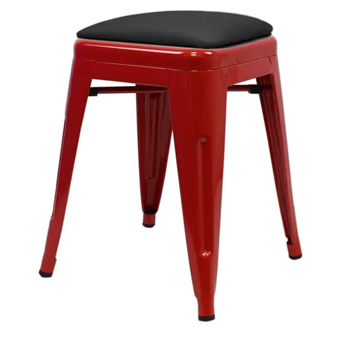 Tolix Style 46cm Low Stool Red with Upholstered Dome Seat