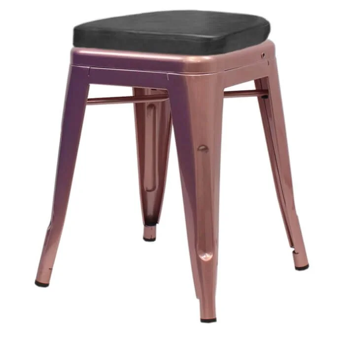 Tolix Style 46cm Low Stool Rose Gold with Upholstered Box Seat