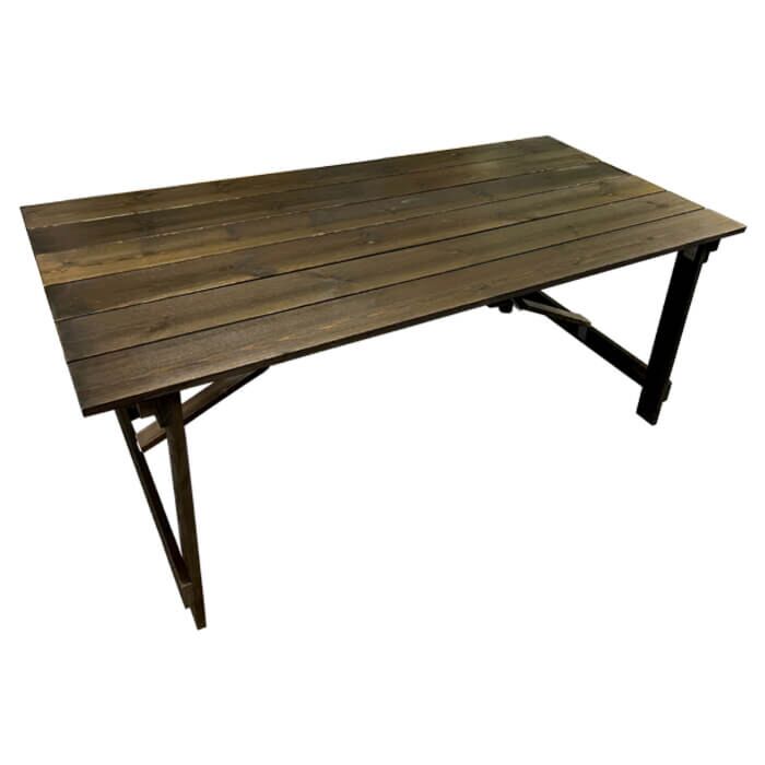 Rustic Folding Table - 6x3 Dark Wood Rustic Finish Wide