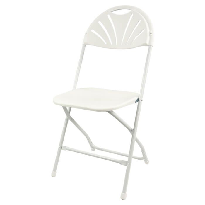 Profile view of White Economy Fanback Plastic Folding Chair