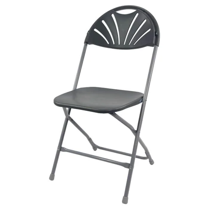 Profile view of Charcoal Economy Fanback Plastic Folding Chair