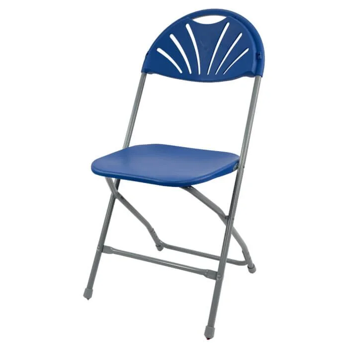 Profile view of Blue Economy Fanback Plastic Folding Chair