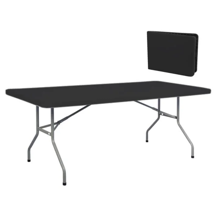 Black Centre Fold Rectangle Plastic Folding Table - 6ft x 2ft 6in (180cm x 76cm)