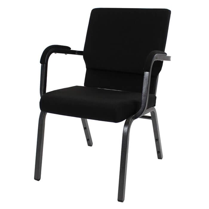 Profile view of Worship Church Chair with Arms in Black Fabric