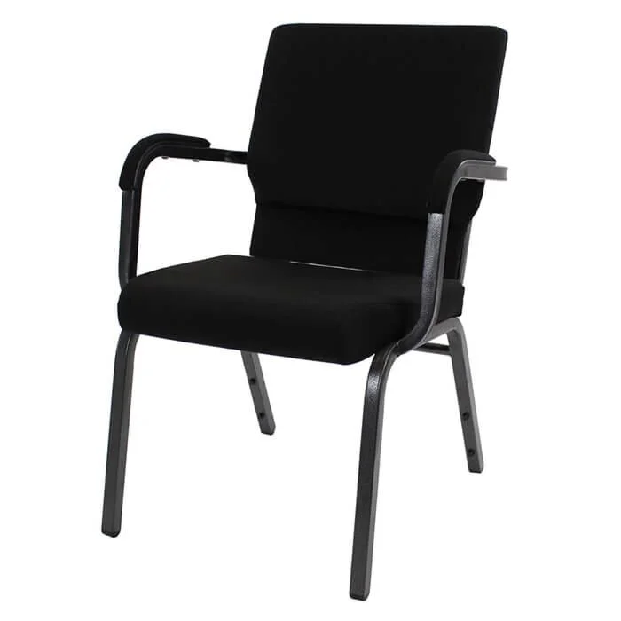 Profile view of Worship Church Chair with Arms in Black Fabric